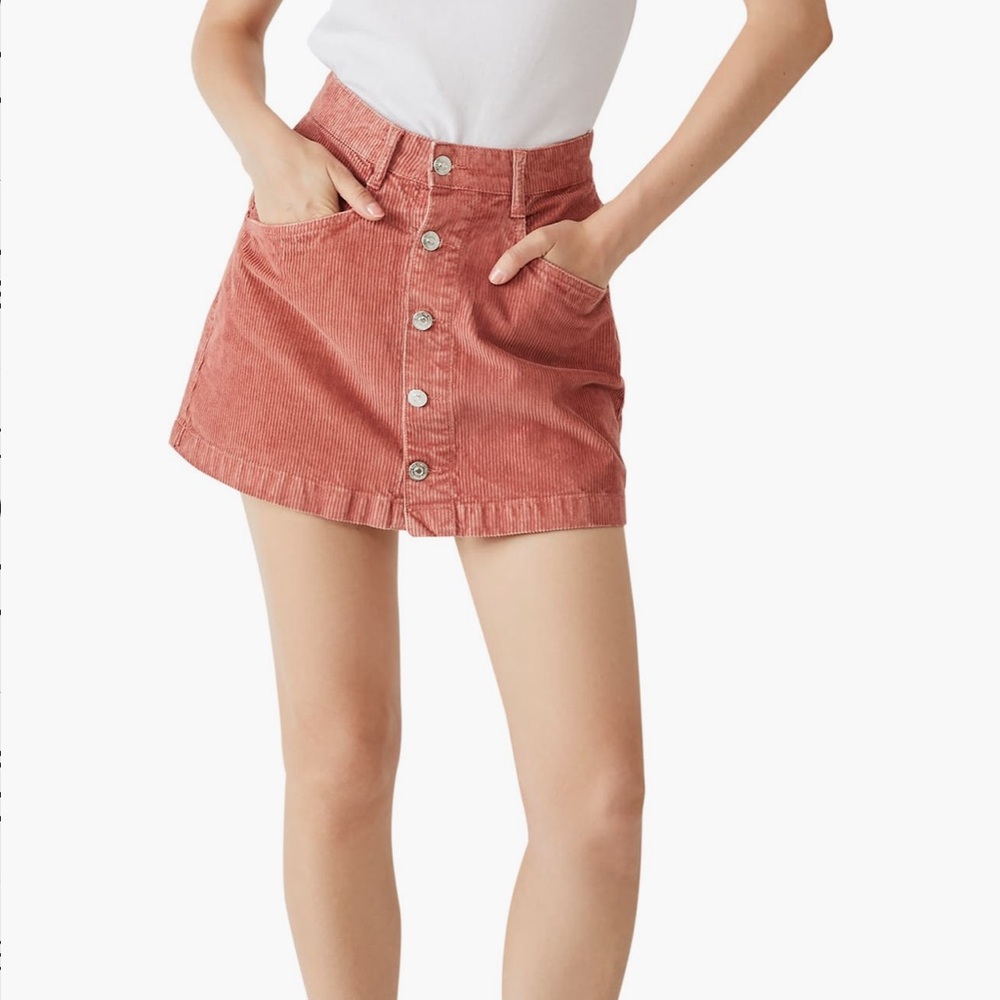 Free People Corduroy Mini Skirt in Coral